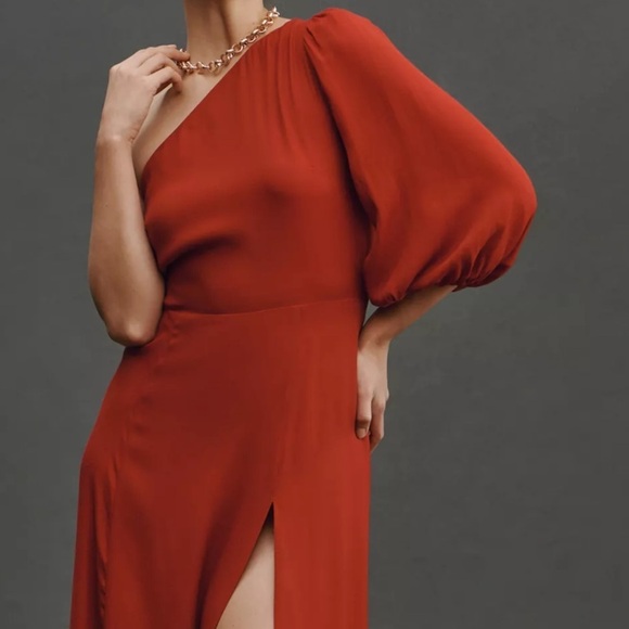 Reformation Lawrence Red Asymmetrical One-Shoulder Cocktail Dress Sz 12 - Picture 3 of 16